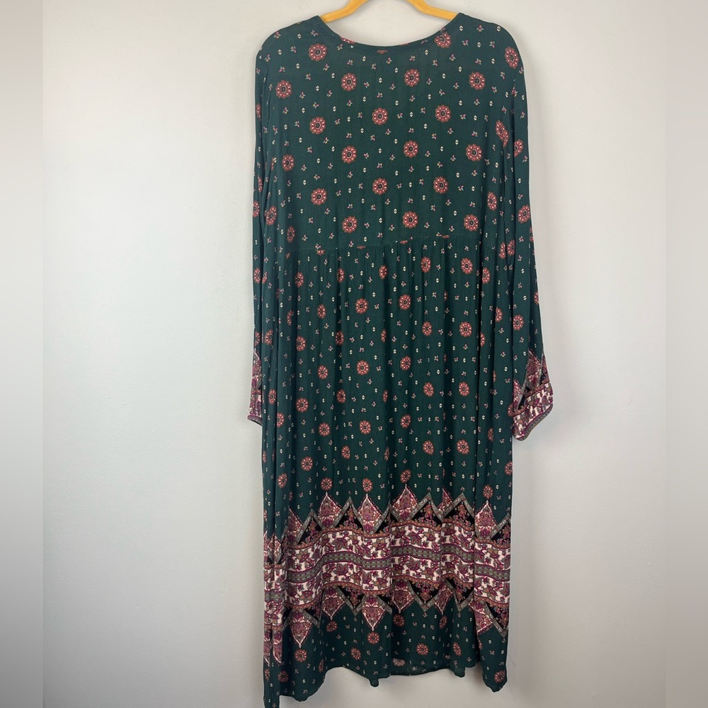 Knox Rose XL Boho Peasant Prairie Green Floral MIDI Dress Rayon - Picture 5 of 11